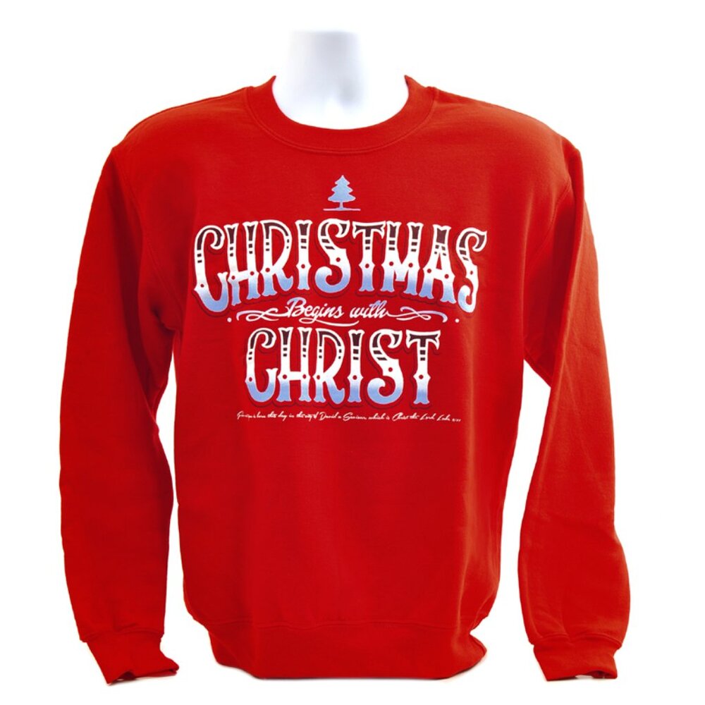Christmas Begins With Christ, Crew Neck Sweatshirt, Red,  Small - Brand New